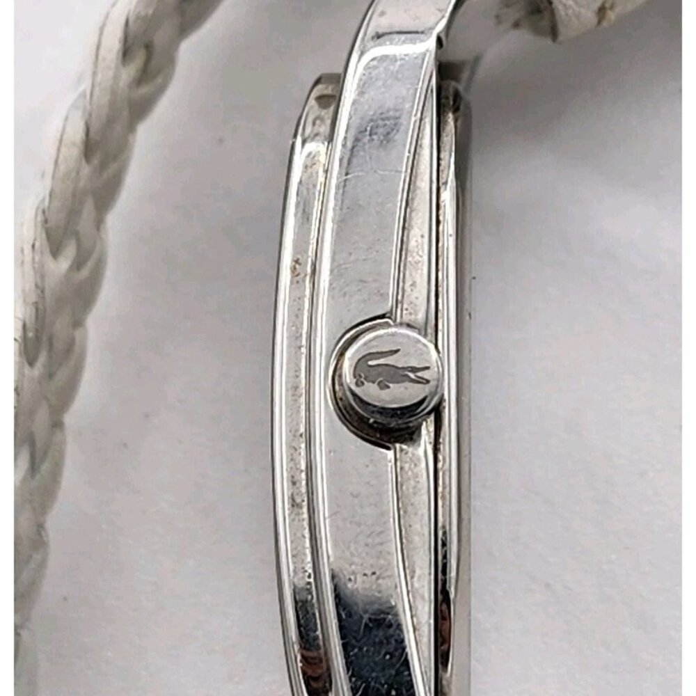 LACOSTE Stainless Steel Wristwatch White Braided‎ Genuine Leather Band Working - Picture 5 of 13